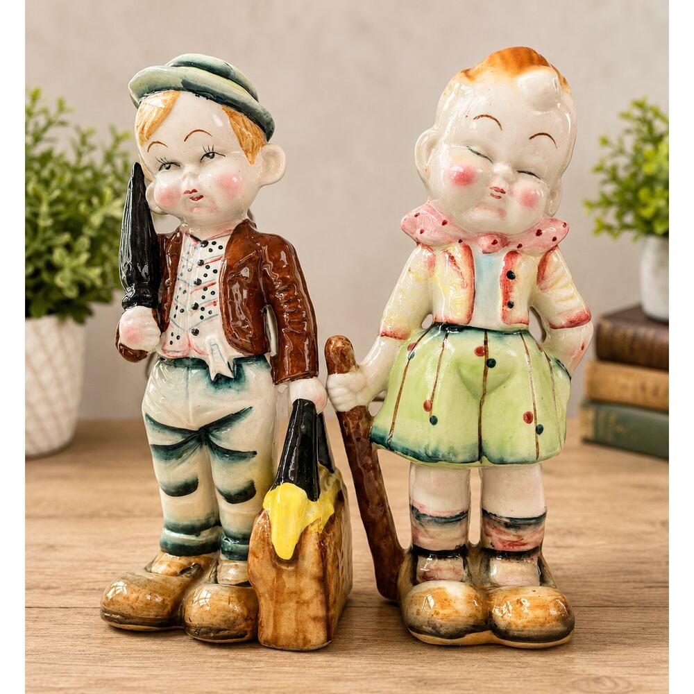 vintage ceramic figurines made in Japan or Germany referred to as Chubby Cheek"